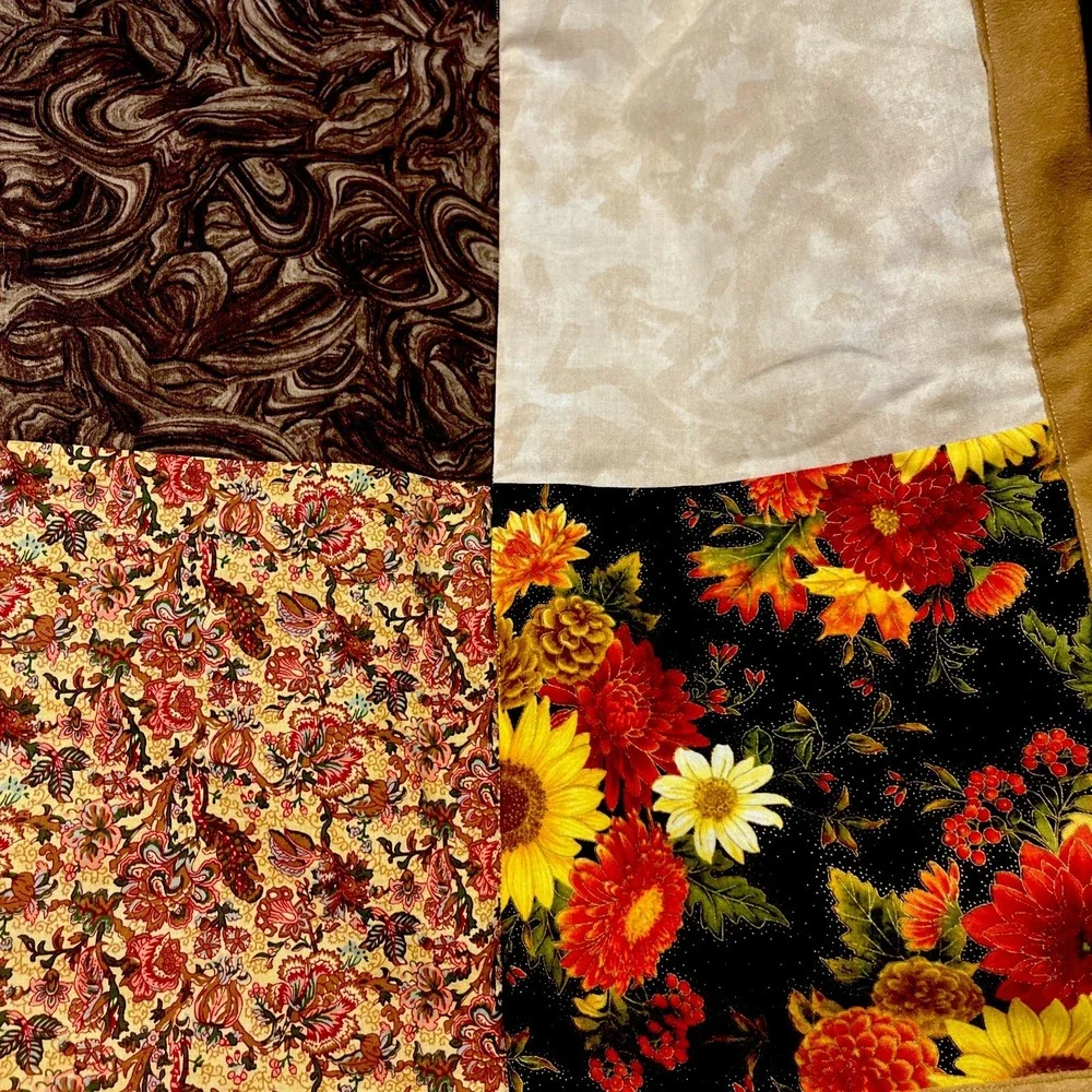 Handmade Patchwork Quilt Fall Themed Machine Sewn Faux Suede Back 40